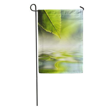 KDAGR Nature Green Leaf Reflecting in River Water Closeup Copyspace Calm Zen Garden Flag Decorative Flag House Banner 12x18 inch