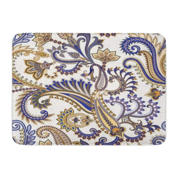 KDAGR Ornate Pattern Paisley Decorated Leaves Small in Yellow Blue Doormat Floor Rug Bath Mat 30x18 inch