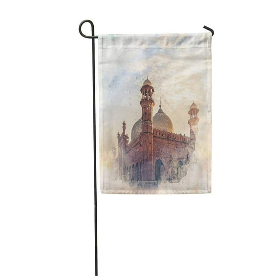 KDAGR Pakistan Badshahi Watercolor Sketch Lahore Monument Mughal Prayer Day Garden Flag Decorative Flag House Banner 28x40 inch