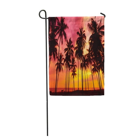 KDAGR Palm Trees Silhouettes on Tropical Beach at Vivid Sunset Garden Flag Decorative Flag House Banner 28x40 inch