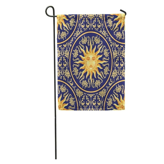KDAGR Pattern Celestial Baroque Blue and Gold Sun Face Vintage Planet Garden Flag Decorative Flag House Banner 12x18 inch