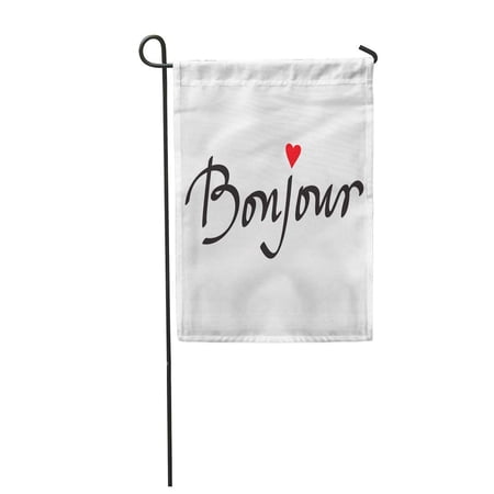 KDAGR Pink Drawing Bonjour Lettering Ink Hello Abstract Drawn Garden Flag Decorative Flag House Banner 28x40 inch