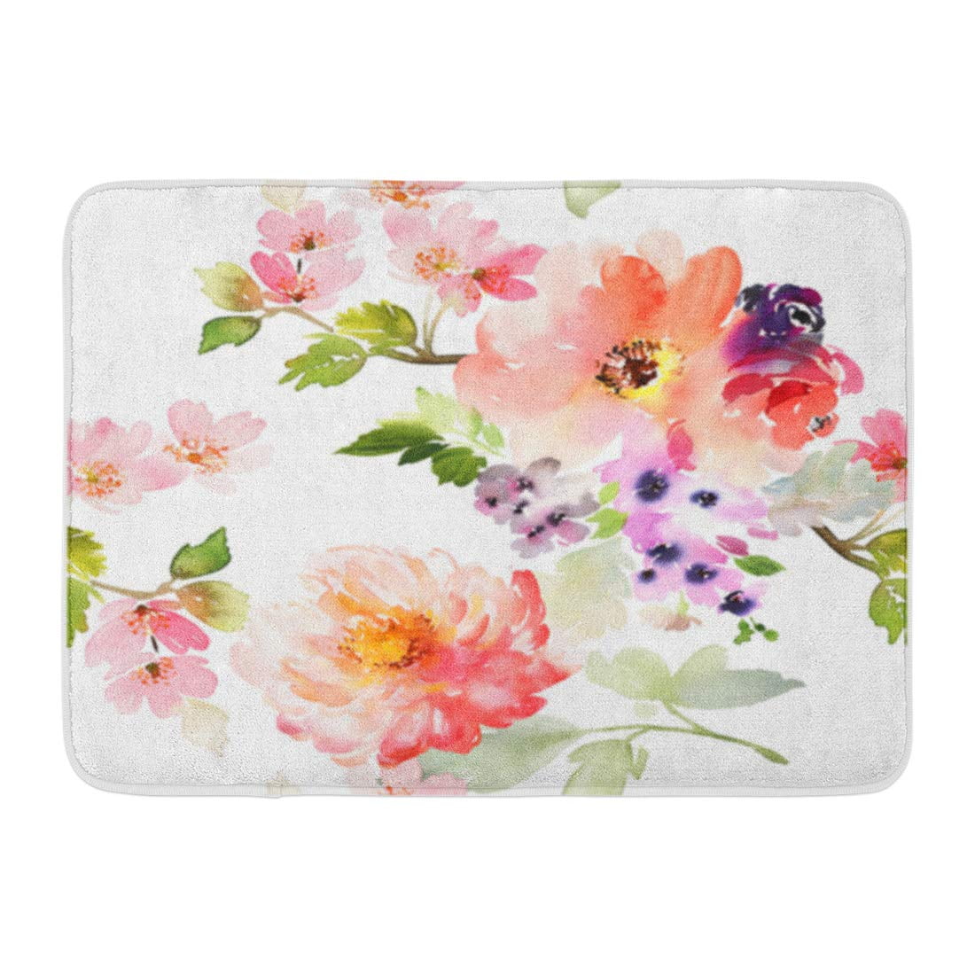 KDAGR Pink Spring Flowers on Peony is Large Watercolor Pattern Doormat ...