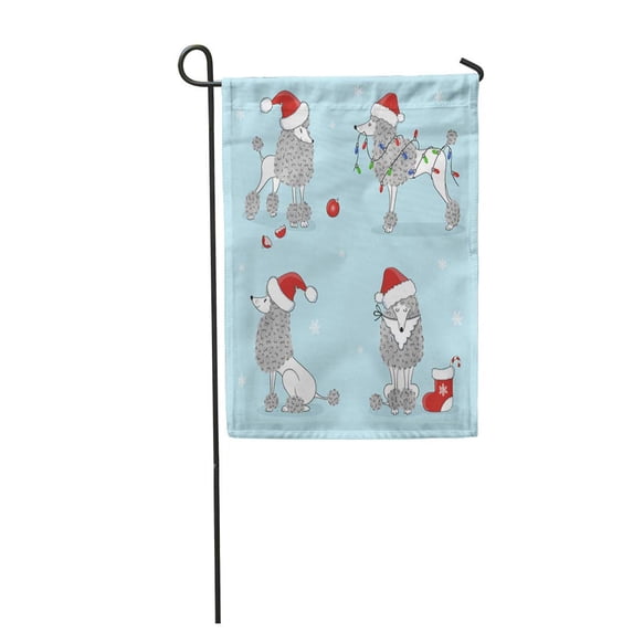 KDAGR Red Cute Poodles Merry Christmas and Happy New Year with Cartoon Dogs Garden Flag Decorative Flag House Banner 28x40 inch