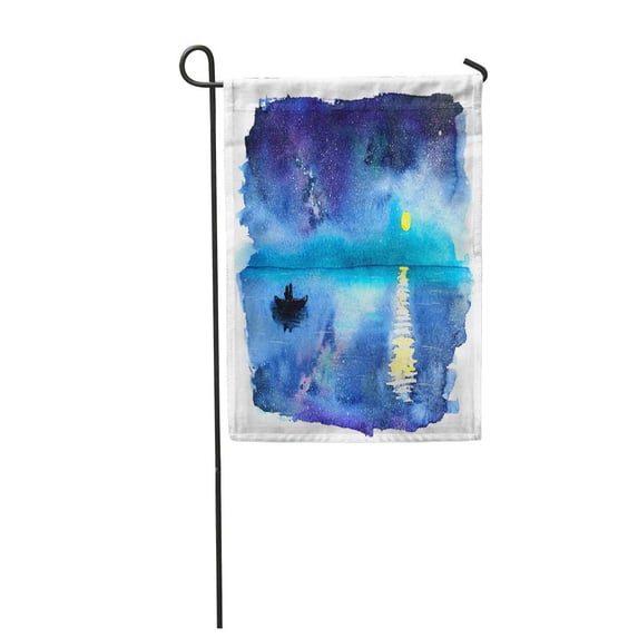 KDAGR Romantic Starry Night Lake View Full Moon and Couple in Boat Watercolor Garden Flag Decorative Flag House Banner 28x40 inch