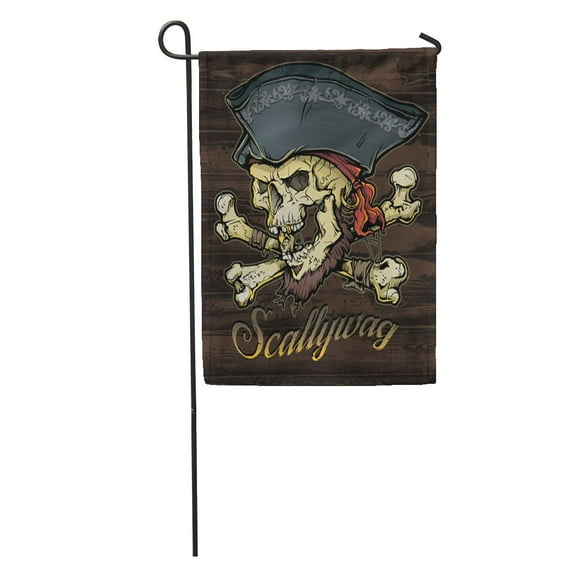 KDAGR Ship Skallywag Pirate Skull Flag Tattoo Death Cross Sailor Wood Garden Flag Decorative Flag House Banner 12x18 inch