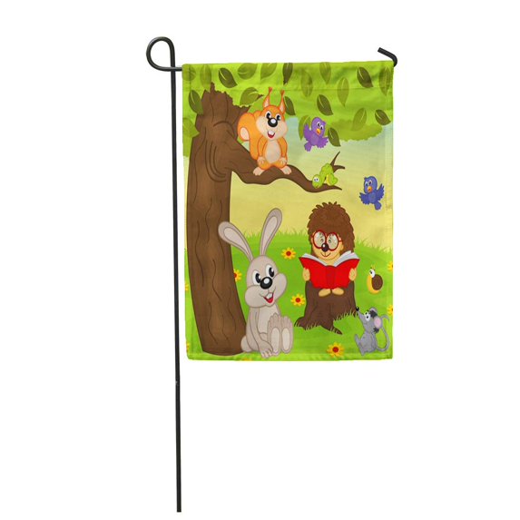 KDAGR Squirrel Hedgehog Reading Book for Bird Glasses School Garden Flag Decorative Flag House Banner 12x18 inch
