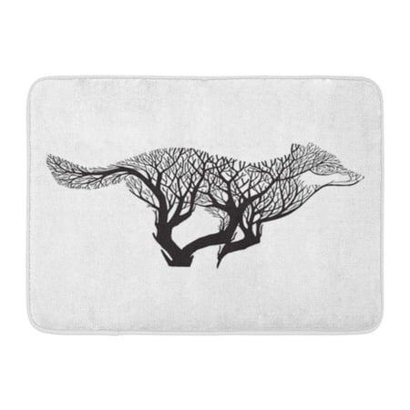 KDAGR Tattoo Wolf Run Silhouette Double Exposure Blend Tree Drawing Doormat Floor Rug Bath Mat 30x18 inch