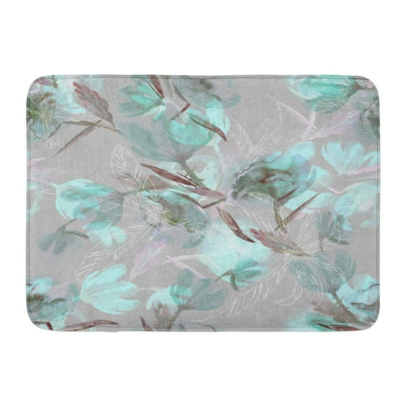 KDAGR Teal Pattern Flowers Watercolor Brown Abstract Floral Color Water Doormat Floor Rug Bath Mat 23.6x15.7 inch