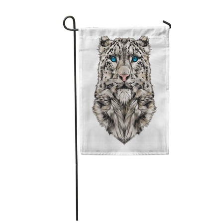 KDAGR The Head of Snow Leopard Full Face Symmetry Color Drawing Sketch Graphic Blue Garden Flag Decorative Flag House Banner 12x18 inch