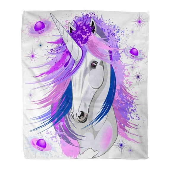 KDAGR Throw Blanket 50x60 Inches Horse Unicorn Spirit Pink and Purple Ultraviolet Mythical Creature Beautiful Warm Flannel Soft Blanket for Couch Sofa Bed