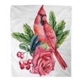 thumbnail image 1 of KDAGR Throw Blanket 58x80 Inches Green Autumn Watercolor Bird Red Cardinal Rose Berries Spruce Branches Beautiful Bud Warm Flannel Soft Blanket for Couch Sofa Bed, 1 of 1