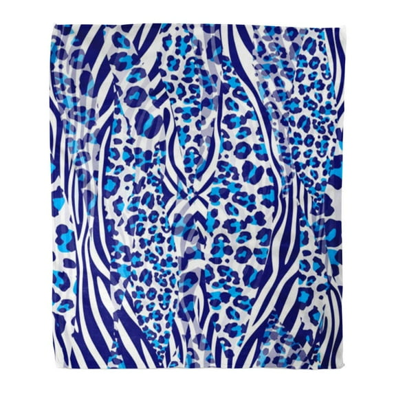 KDAGR Throw Blanket Warm Cozy Print Flannel Blue Pattern Zebra Color Skin Leopard Comfortable Soft for Bed Sofa and Couch 58x80 Inches