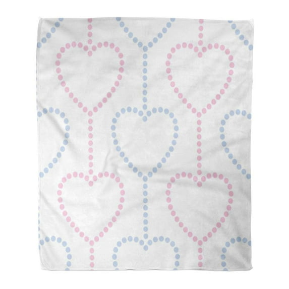 KDAGR Throw Blanket Warm Cozy Print Flannel Colorful of Pink and Blue Hearts in Garlands Dotted Valentines Day Beads Circle Comfortable Soft for Bed Sofa and Couch 58x80 Inches