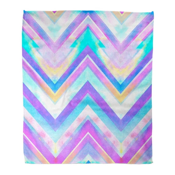 KDAGR Throw Blanket Warm Cozy Print Flannel Colorful Tie Blue Zig Zag Watercolor Pattern Pink Dye Comfortable Soft for Bed Sofa and Couch 50x60 Inches