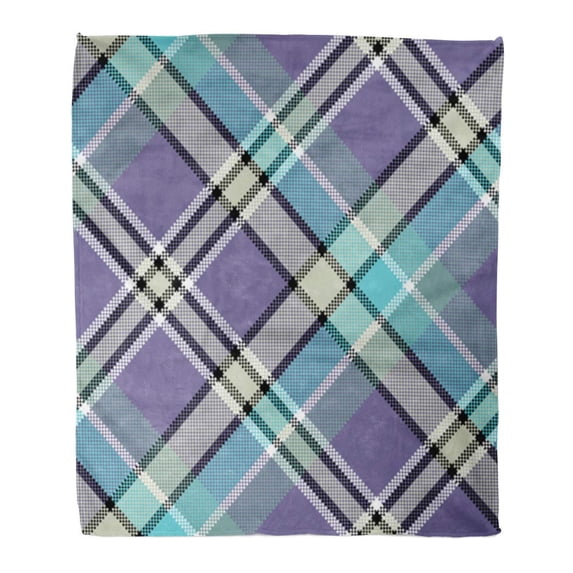 KDAGR Throw Blanket Warm Cozy Print Flannel Pattern Cool Color Diagonal Pixeled Geometric Plaid Comfortable Soft for Bed Sofa and Couch 58x80 Inches