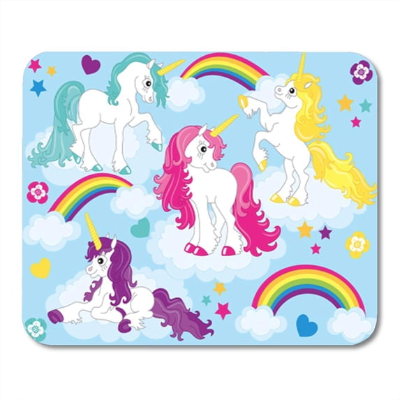 KDAGR Vector Set of Cute Unicorns with Colorful Mane in Blue Mousepad Mouse Pad Mouse Mat 9x10 inch
