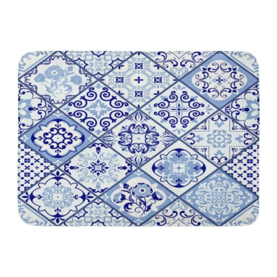 KDAGR Vintage in Portugal Azulejo Patchwork Blue and White Colors Endless Pattern Ceramic Linoleum Doormat Floor Rug Bath Mat 23.6x15.7 inch