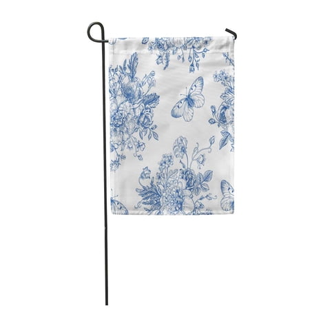 KDAGR Vintage with Bouquet of Blue Flowers on White Peonies Roses Sweet Peas Bell Garden Flag Decorative Flag House Banner 28x40 inch