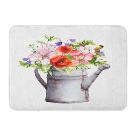 KDAGR Water Summer Flowers in Vintage Watering Can Watercolor Garden Watercolour Doormat Floor Rug Bath Mat 23.6x15.7 inch