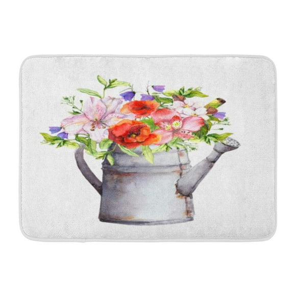 KDAGR Water Summer Flowers in Vintage Watering Can Watercolor Garden Watercolour Doormat Floor Rug Bath Mat 23.6x15.7 inch