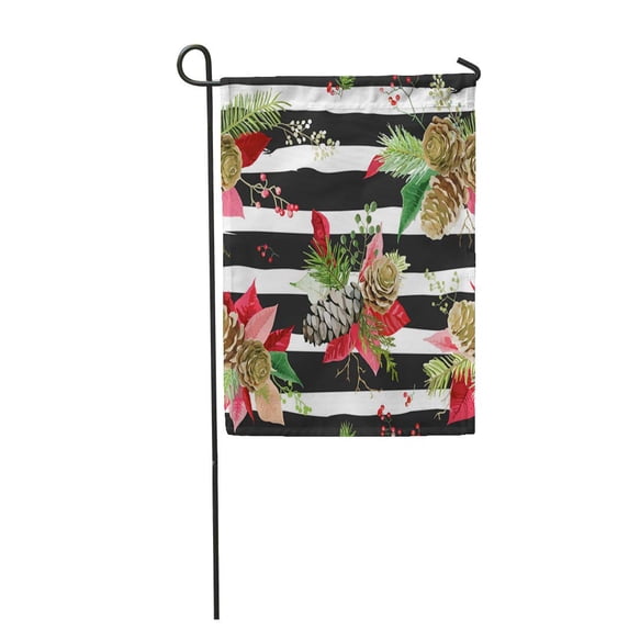 KDAGR Watercolor Floral Vintage Poinsettia Flowers Christmas Pattern Leaf Pine Winter Garden Flag Decorative Flag House Banner 28x40 inch