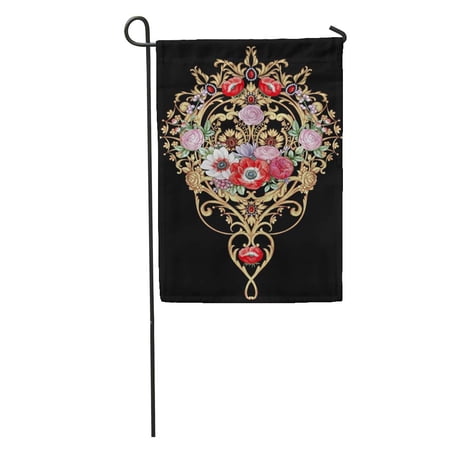 KDAGR Watercolor Golden Flowers and Berries Pink Pattern Antique Floral Flourish Garden Flag Decorative Flag House Banner 12x18 inch