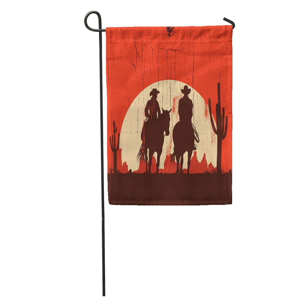 KDAGR Western Silhouette of Cowboy Couple Riding Horses on Wooden Sign Garden Flag Decorative Flag House Banner 28x40 inch - image 1 of 2