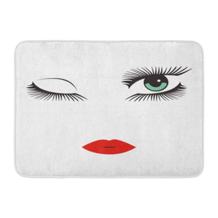 KDAGR Wink Green Eyes Long Lashes Winking Red Lips Abstract Doormat Floor Rug Bath Mat 30x18 inch