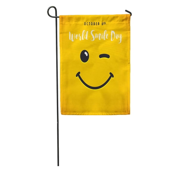 KDAGR Winking Smiley and Lettering World Smile Day on Yellow October Garden Flag Decorative Flag House Banner 28x40 inch