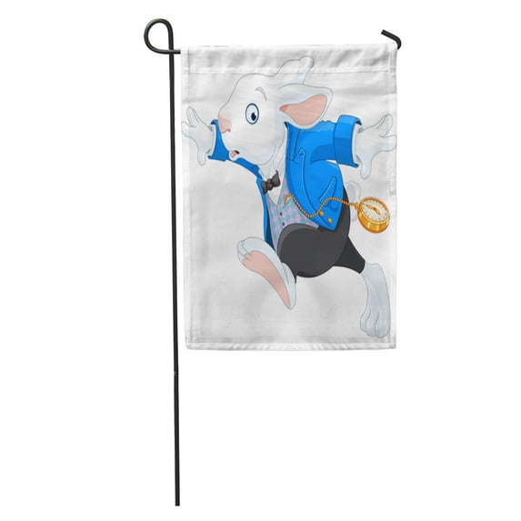 KDAGR Wonderland Running White Rabbit Pocket Watch Alice Late Fairy Tale Garden Flag Decorative Flag House Banner 12x18 inch