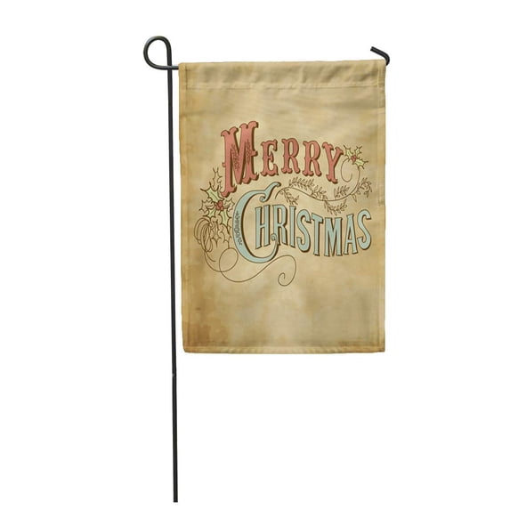 KDAGR Xmas Vintage Christmas Merry Lettering Text Classic Retro Mistletoe Sign Label Garden Flag Decorative Flag House Banner 12x18 inch