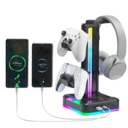 KDD RGB Gaming Headset Stand, 3-in-1 Charging Dock with 2 TYPC-C and 1 USB Ports, Headphone Holder,Headset Holder for Desk, Controller Headphone Holder, For Gift PC Gaming Room Accessories
