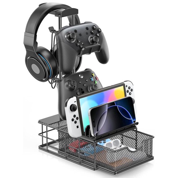 KDD Headphone Stand, Gaming Controller Holder, Desk Organizer Metal Headset Stand with Drawer Cable Organizer
