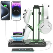 KDD Gaming Headphone Stand, Controller Holder with Wireless Charger USB and Type C, RGB Headset Stand Rotatable