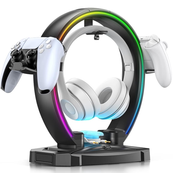 KDD Headphone Stand, Controller Holder, RGB Gaming Headphone Stand with Cable Organizer for Desktop Organizers