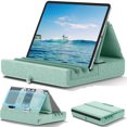 thumbnail image 1 of KDD Tablet Pillow Holder, Foldable iPad Stand for Lap, Bed and Desk -Tablet Soft Pad Dock with Pocket & Stylus Mount Compatible, Green, 1 of 8