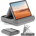 thumbnail image 1 of KDD Tablet Pillow Stand, iPad Tablet Stand Foldable Adjustable Holder with Stylus Mount for Desk Bed Couch and Lap, Grey, 1 of 9