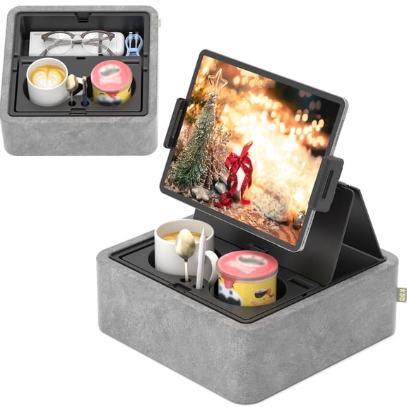 KDD Tablet Pillow Stand, iPad Tablet Stand Foldable Adjustable 360°Rotating Clip with Cup Holder and Storage Tray for Desk Bed Couch and Lap with Tablet and Phone 4.7'' to 12.9''