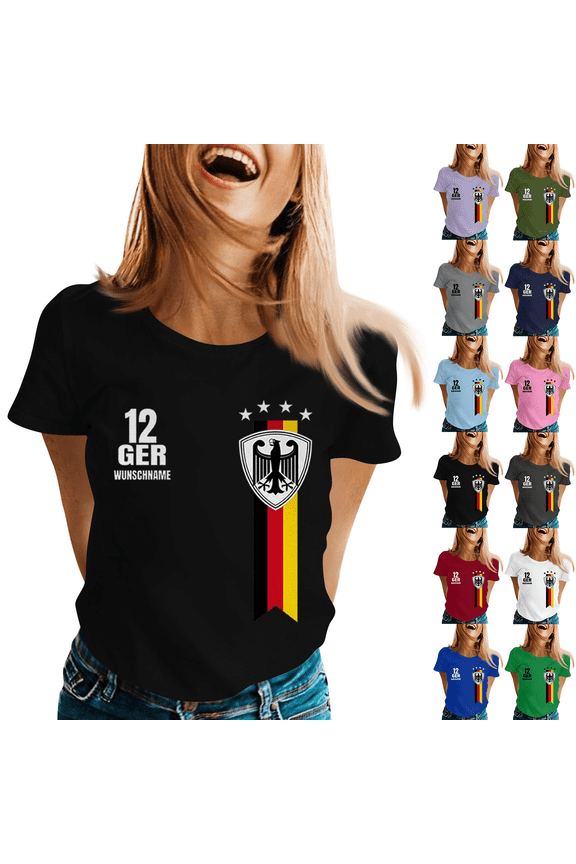 2026 Soccer Cup Shirts Women Germany Soccer Fan Jersey Style for Fussball V-Neck T-Shirt Black S