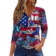 thumbnail image 1 of KDDYLITQ 250 Years Birthday Shirt Womens Usa Star Stripes 3/4 Sleeve Blousees Flag Button V Neck Birthday Clothes Lounge Office Tops Red L, 1 of 6