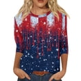thumbnail image 1 of KDDYLITQ 250 Years Birthday Shirt Womens Usa Star Stripes 3/4 Sleeve Red White Blue Tops Flag Crew Neck Summer Tees Independence Plus Size Clothes Blue 3XL, 1 of 4