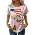 thumbnail image 1 of KDDYLITQ 250th Anniversary Shirt Womens 250th Anniversary Printed Crew Neck Red White Blue Tops Flag Short Sleeve Patriotic T-Shirts Trendy Blousees Pink M, 1 of 5