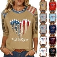 thumbnail image 1 of KDDYLITQ 250th Anniversary Tshirt for Women Independence Usa Flag 3/4 Sleeve T-Shirts Liberty 250th Birthday Vintage Tops Red White and Blue Floral Crew Neck Blouses Gray M, 1 of 5
