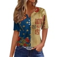 thumbnail image 1 of KDDYLITQ 250th Anniversary Usa Shirts Womens Usa Star Stripes Button V Neck Red White Blue T-Shirts Usa Flag Short Sleeve Summer Tops Fourth Of July Comfy Clothes Camel M, 1 of 5