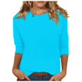 thumbnail image 1 of KDDYLITQ 3/4 Sleeve Tops Tops Summer Crew Neck T Shirt Plus Size Dressy Blouses Plain Tshirt Cyan XL, 1 of 5