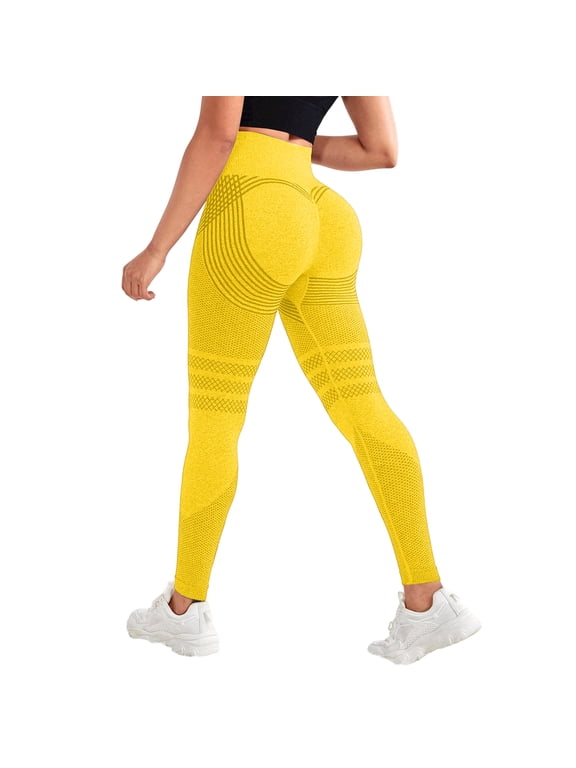 3D Cellulite-Reducing Leggings Women 3D Compression Stretchy Yoga Pants High Elastic Waisted Tights Workout Gym Tummy Control Leggings Yellow XL
