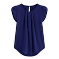 thumbnail image 1 of KDDYLITQ Basic Tops Work Chiffon Pleated Plus Blouses Women Petal Sleeve Chiffon Crew Neck Blouses for Women Keyhole Back Tee Shirts for Women Plus Size Dark Blue 4X, 1 of 5