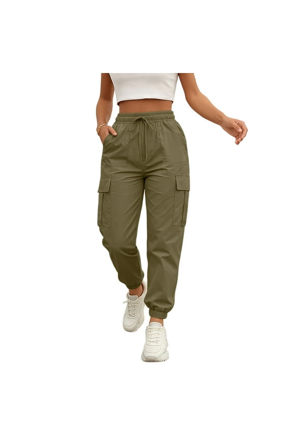 Cargo Pants Women Tactical Elastic High Waist Joggers Cinch Barrel Sweat Pants Baggy Straight Leg Cargo Sweatpants Lounge Cargo Joggers with Pockets Army Green XL