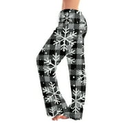 KDDYLITQ Christmas Pants for Women Length Long Merry Christmas Plus Size Pajama Pants Snowflake Wide Leg Sweatpants Soft Loungewear Black S